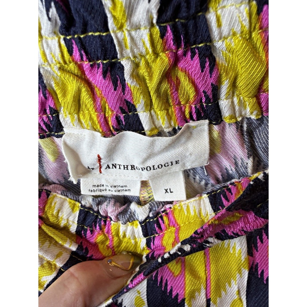 Anthropologie Pink Yellow Geometric High-Waist‎ Shorts XL Relaxed Viscose